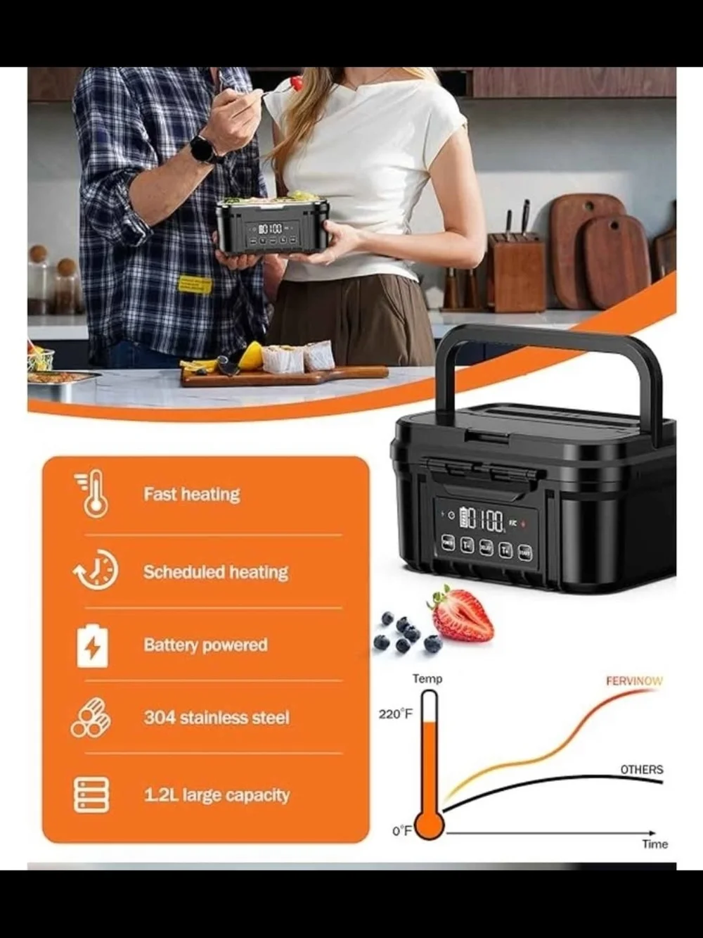 New Electric Heated Lunch Box with Stainless Steel Insert - Black